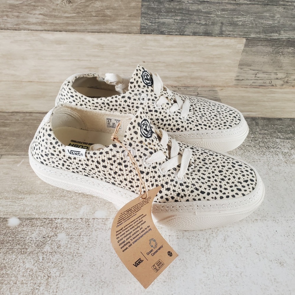 Vans Circle Vee Womens Shoes‎ Sz 5.5 Animal Marshmallow Black Lace Up Sneakers